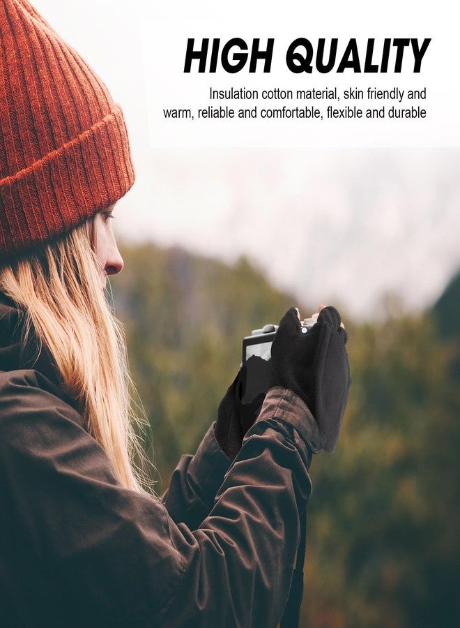 Cuffbow 2 Pairs Winter Fingerless Gloves Convertible Mittens Flip Top Insulation Thermal Warm Fleece Gloves Mittens for Men Women Outdoor Sports Running Painting - Image 4